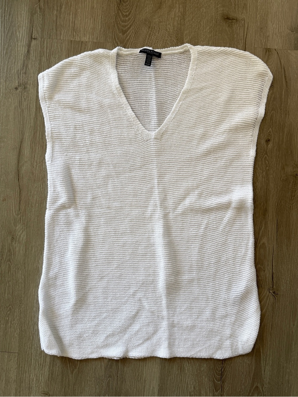 Eileen Fisher White Organic Knit Sleeveless Tunic Small Petite